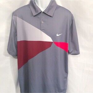 Nike Pro Mens Gray Red Golf Polo Shirt Tour Performance Large